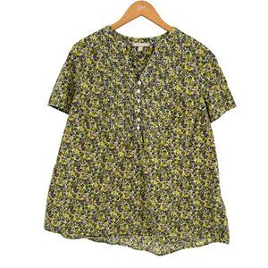 Woman Within Pintuck Button Front Henley Top‎ Cottagecore Floral Womens Size 14